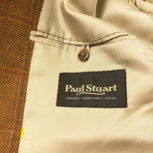 Paul Stuart Sport Coat 100% Cashmere Herringbone Windowpane Plaid Brown Red 46XL - Picture 6 of 13